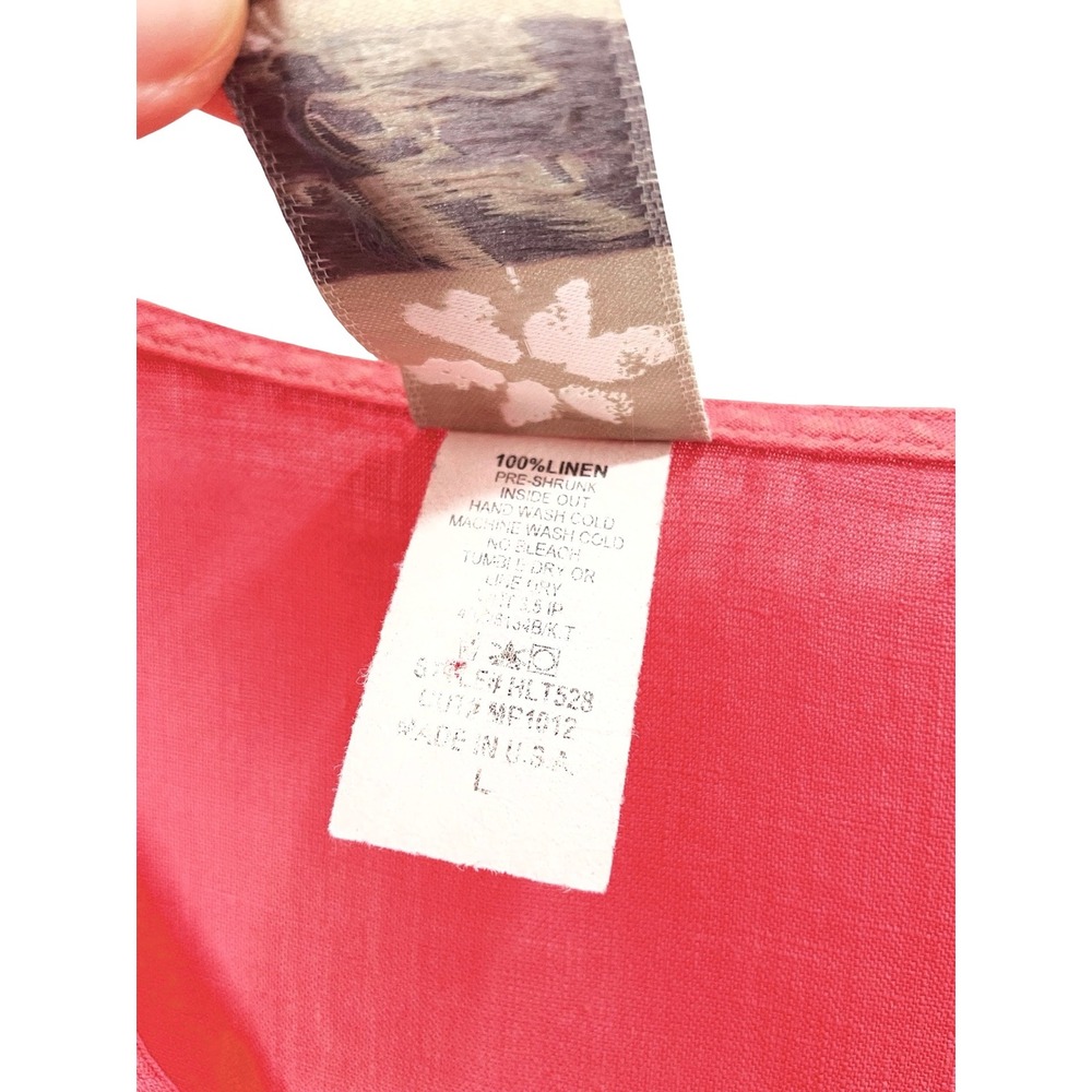 Match‎ Point 100% linen asymmetric button up blouse top Size L salmon lagenlook - Picture 3 of 5